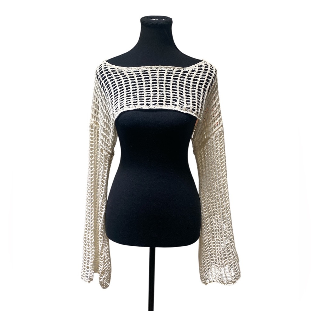 Cream Crochet Knit Cropped Sweater L GUC